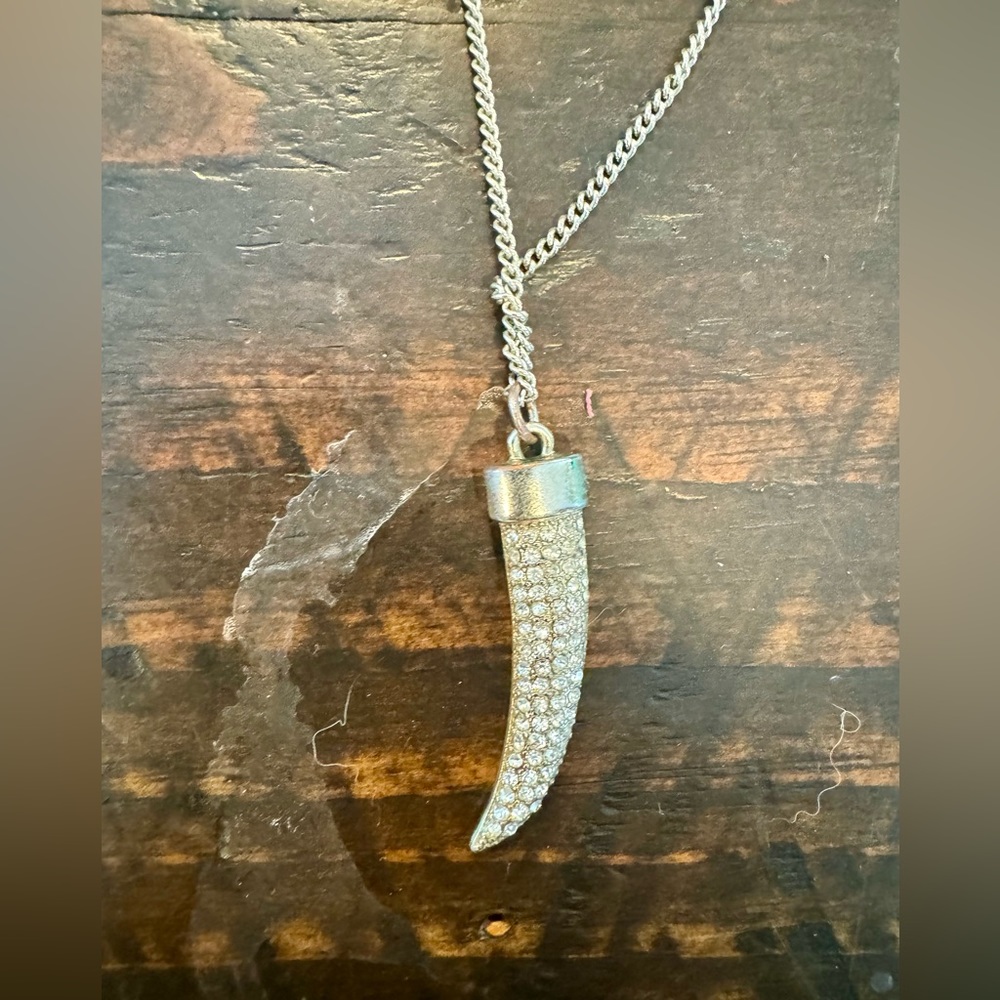 Woman’s Shark Tooth Style Silver Colored. Chain Pendent. 30in Chain. Gently Used